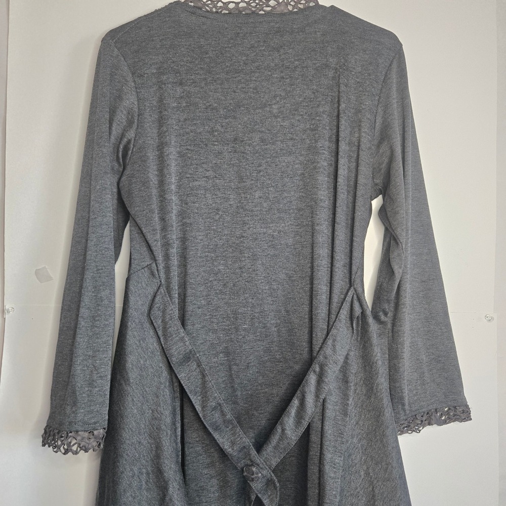 Pretty Angel Women Charcoal Gray Silk Blend Floral Applique Mesh Layered Tunic L - Picture 14 of 16